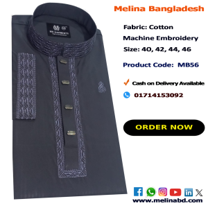 Melina Bangladesh Premium Embroidered Luxury Cotton Panjabi adorned with intricate embroidery and a pattern of elegant color and size designs.
