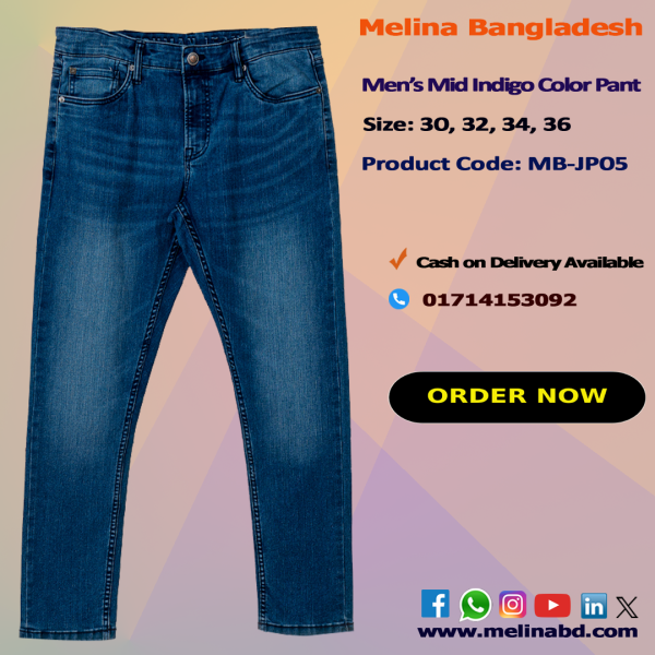 Men’s denim jeans pant in slim/Regular Fit, made from cotton-spandex fabric with classic five-pocket design and button-zip closure.