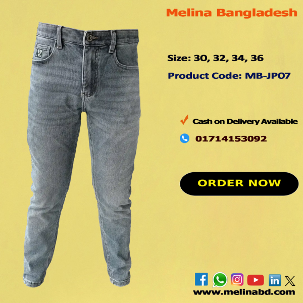 Men’s denim jeans pant in slim/Regular Fit, made from cotton-spandex fabric with classic five-pocket design and button-zip closure."