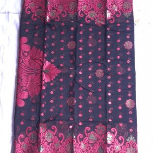 Melina Bangladesh Premium Embroidered Luxury Tangail Handloom Half Silk Saree in Black with Pink Design for Women’s