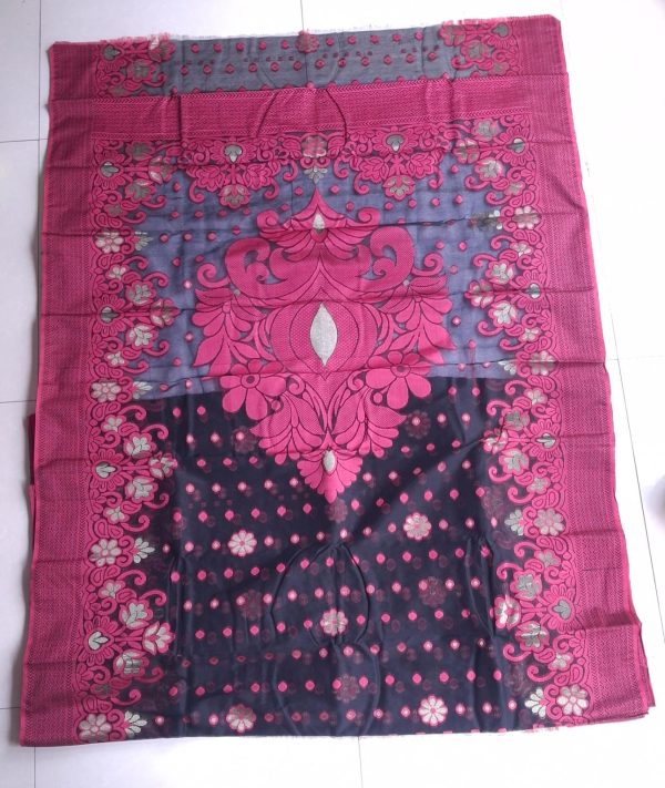 Melina Bangladesh Premium Embroidered Luxury Tangail Handloom Half Silk Saree in Black with Pink Design for Women’s