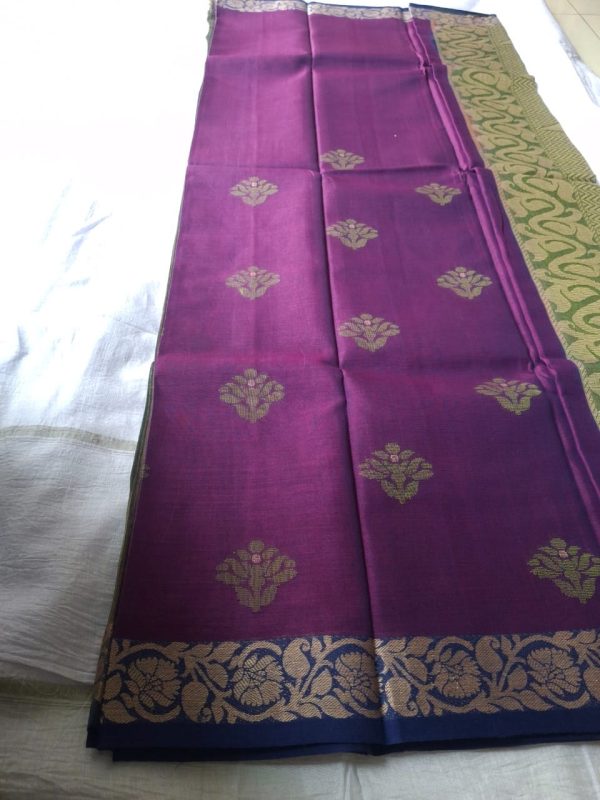 Melina Bangladesh Premium Embroidered Luxury Tangail Handloom Maslite Silk Saree with Magenta Body and Olive Green Aanchal for Women’s