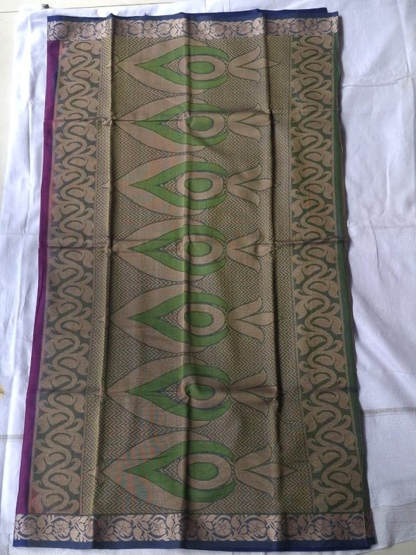 Melina Bangladesh Premium Embroidered Luxury Tangail Handloom Maslite Silk Saree with Magenta Body and Olive Green Aanchal for Women’s