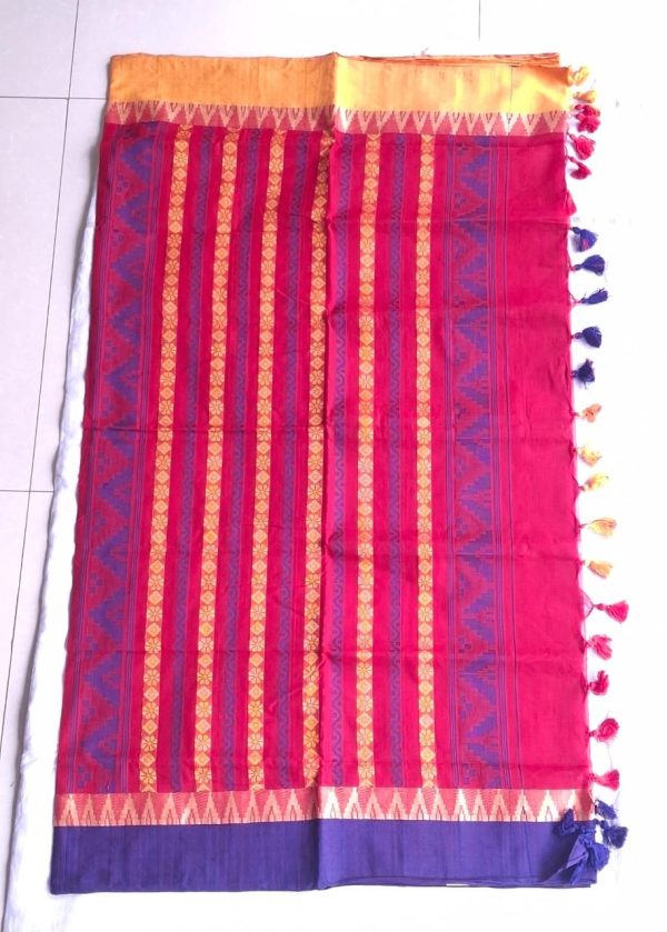 Melina Bangladesh Premium Embroidered Luxury Tangail Exquisite Thami Saree in Red with Multicolor Accents Design for Women’s