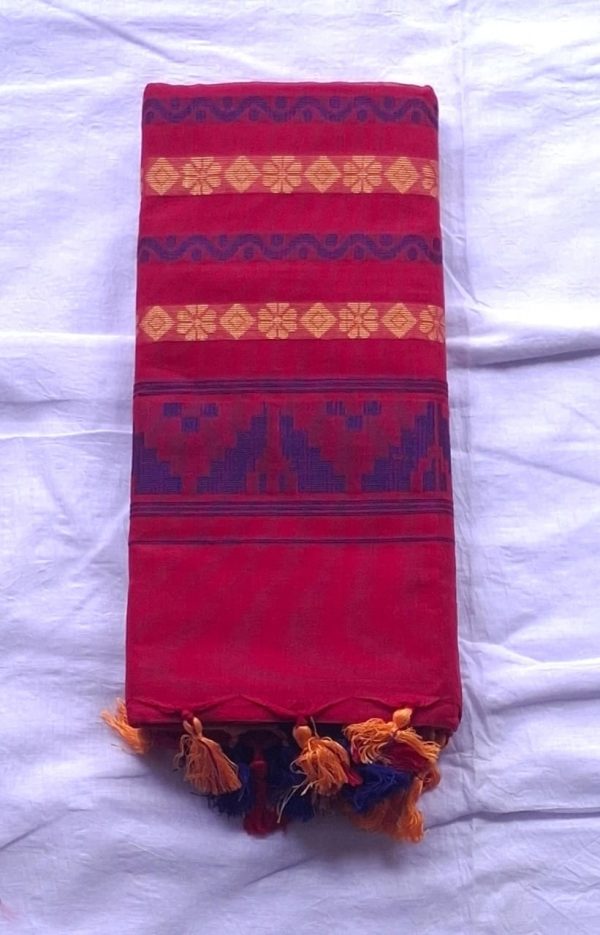 Melina Bangladesh Premium Embroidered Luxury Tangail Exquisite Thami Saree in Red with Multicolor Accents Design for Women’s