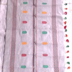 Melina Bangladesh Premium Embroidered Luxury Tangail Exquisite Thami Saree in White with Multicolor Accents Design for Women’s