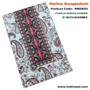 This Mixed Cotton kameez adorned with intricate printed and hand embroidery in shades of blue, orange, brown, yellow and gold. The package is paired with an Orange muslin silk Salwar and a matching printed muslin silk Dupatta.