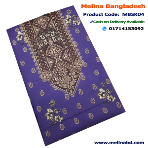 This Mixed Cotton kameez adorned with intricate printed and hand embroidery in shades of blue, orange, brown, yellow and gold. The package is paired with an Orange muslin silk Salwar and a matching printed muslin silk Dupatta.